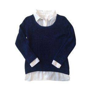 AB Studio Blue and Black Marled Mock Shirt Academia Knitwear Pullover Sweater